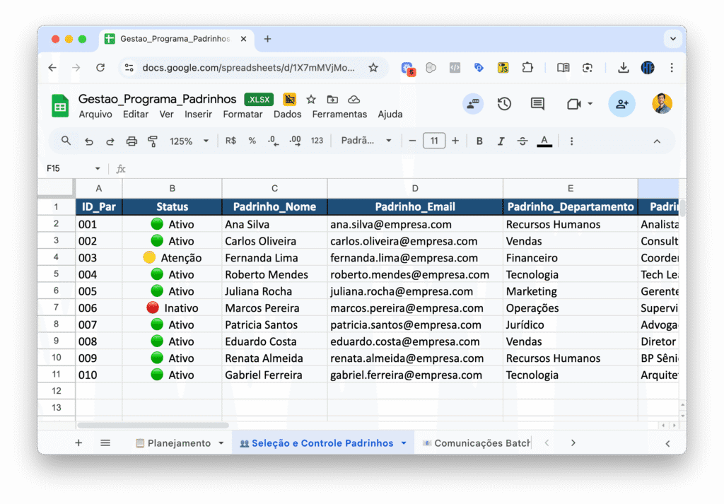 Planilha de Gestão do Programa de Padrinhos