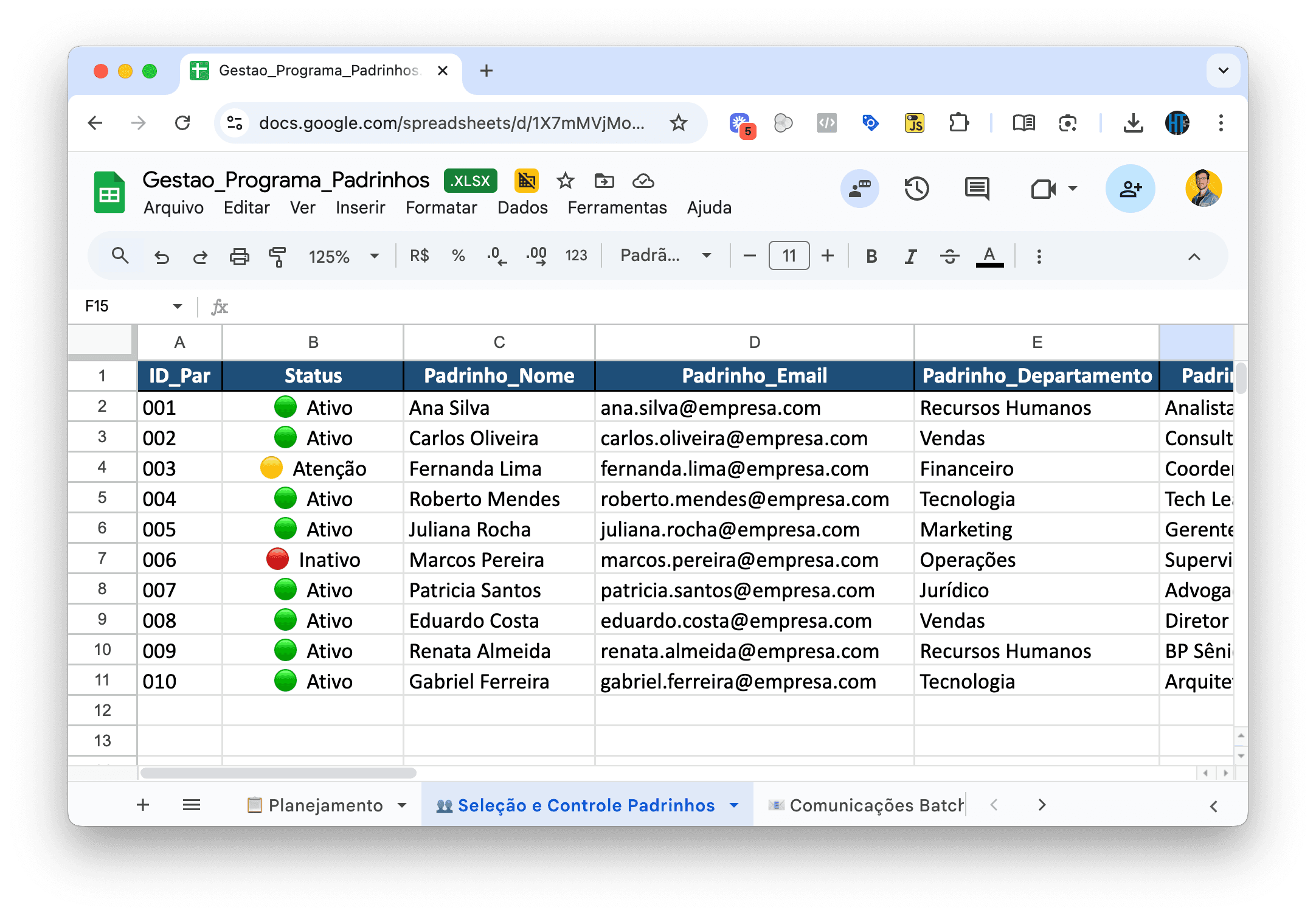 Planilha de Gestão do Programa de Padrinhos
