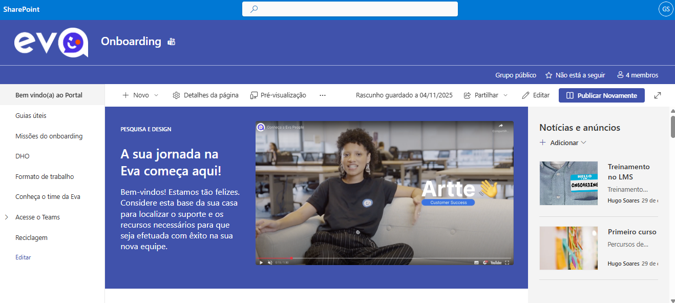 Portal de onboarding feito no Microsoft Sharepoint